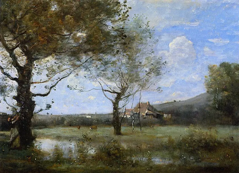 Meadow with two large trees, Camille Corot, 1870
